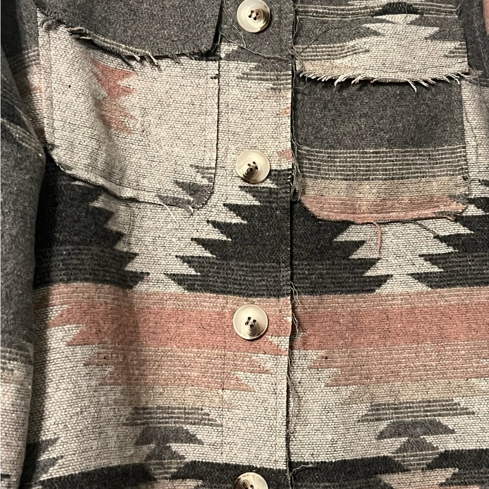 Grey and Pink Aztec Button Up Jacket Women’s - Picture 8 of 10
